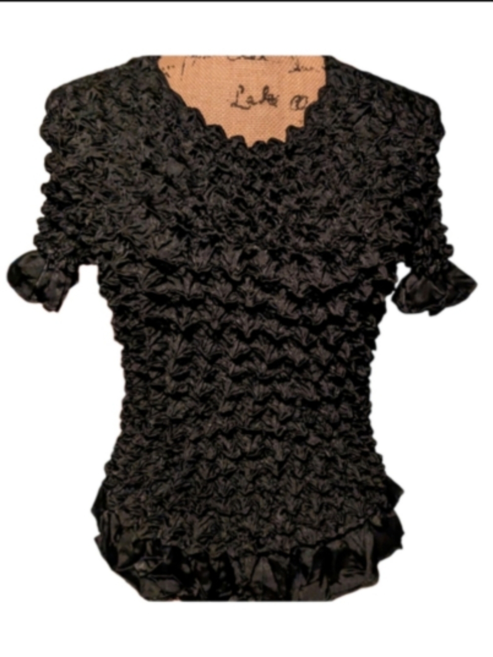 Black Magic Bubble Popcorn Crinkle Short Sleeve Top Shirt